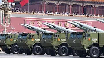 BEIJING, CHINA - SEPTEMBER 03: Hypersonic strike missiles YJ-19 of the anti-ship missile formation passes through Tian'anmen Square during the V-Day military parade on September 3, 2025 in Beijing, China. China unveiled its land-, sea-, and air-based strategic forces as the nuclear triad for the first time in Wednesday's V-Day military parade during a grand gathering to commemorate the 80th anniversary of the victory in the Chinese People's War of Resistance against Japanese Aggression and the World Anti-Fascist War. (Photo by Zhao Wenyu/China News Service/VCG via Getty Images)