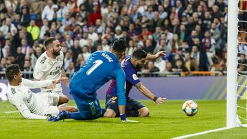 Keylor Navas, en la portería del Real Madrid el Clásico del 27 de febrero de 2019.