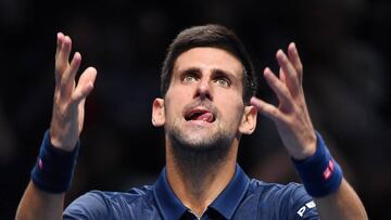 ARA61. London (United Kingdom), 13/11/2016.- Serbia&#039;s Novak Djokovic reacts after defeating Austria&#039;s Dominic Thiem in their singles group match of the ATP World Tour Finals tennis tournament at the O2 Arena in London, Britain, 13 November 2016. (Londres, Tenis) EFE/EPA/ANDY RAIN