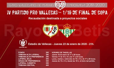 La recaudaci¨®n del Rayo-Betis de Copa se destinar¨¢ a fines sociales