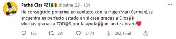 Pathé Ciss pide ayuda en Twitter para localizar a la mujer que fue evacuada por un pelotazo suyo. TWITTER.