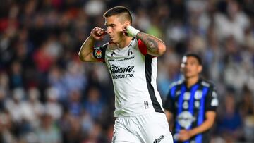 Uros Durdevic celebrates his goal 1-2 of Atlas during the 16th round match between Queretaro and Atlas as part of the Liga BBVA MX, Torneo Clausura 2025 at La Corregidora Stadium, on April 16, 2025 in Santiago de Queretaro, Mexico.