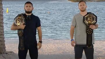 Khabib Nurmagomedov y Justin Gaethje en la rueda de prensa previa al ufc 254.