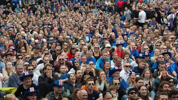 Fans of Iceland following the match against Austria in Reykjavik.