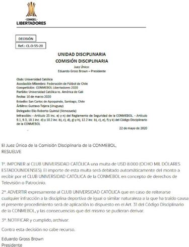 Las millonarias multas de Conmebol a Colo Colo y la UC