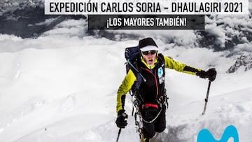 Cartel promocional de la expedici&oacute;n de Carlos Soria al Dhaulagiri con la participaci&oacute;n de Telef&oacute;nica.