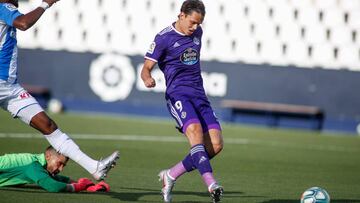 Enes Unal of Valladolid shoot for goal during the spanish league, LaLiga, football match played between CD Leganes and Real Valladolid at Municipal Butarque Stadium in the restart of the Primera Division tournament after to the coronavirus COVID19 pandemi