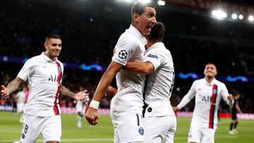 Paris (France), 18/09/2019.- Angel Di Maria of Paris Saint Germain celebrates after scoring a goal against Real Madrid during the UEFA Champions League Group A soccer match between Paris Saint Germain and Real Madrid at the Parc des Princes stadium in Par