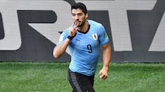 Uruguay&#039;s forward Luis Suarez celebrates after scoring during the Russia 2018 World Cup Group A football match between Uruguay and Saudi Arabia at the Rostov Arena in Rostov-On-Don on June 20, 2018. / AFP PHOTO / JOE KLAMAR / RESTRICTED TO EDITORIAL USE - NO MOBILE PUSH ALERTS/DOWNLOADS