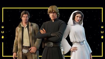 Arte oficial de Luke Skywalker, Han Solo y la Princesa Leia de Star Wars en Fortnite