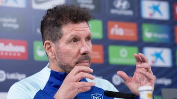 Diego Pablo Simeone, entrenador del Atl¨¦tico, en la previa del partido de Copa contra el Almaz¨¢n.