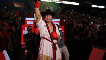 ONTARIO, CALIFORNIA- MAY 14: Gilberto Zurdo Ramirez makes his entrance for his 12 rounds light heavyweight fight against Dominic Boesel at Toyota Arena May 14, 2022 in Ontario, California. (Photo by Tom Hogan/Golden Boy Promotions via Getty Images)