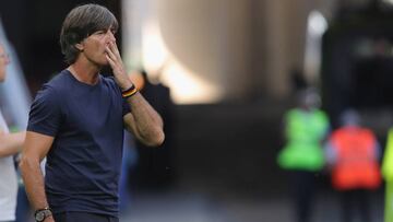 KAZAN, RUSSIA - JUNE 27: Joachim Loew, head coach of Germany looks on during the 2018 FIFA World Cup Russia group F match between Korea Republic and Germany at Kazan Arena on June 27, 2018 in Kazan, Russia. (Photo by Alexander Hassenstein/Getty Images,