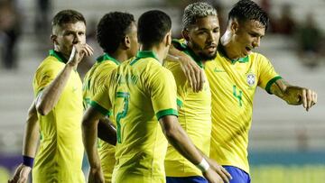 Los jugadores de Brasil celebran uno de los goles conseguidos en el amistoso ante Venezuela. 