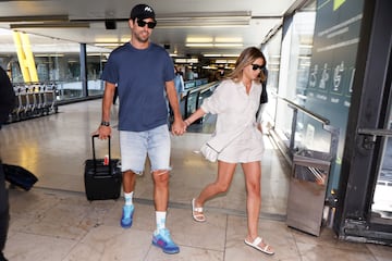 Gerard Pique and Clara Chia arriving at Madrid's Barajas airport.