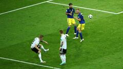 Soccer Football - World Cup - Group F - Germany vs Sweden - Fisht Stadium, Sochi, Russia - June 23, 2018   Germany&#039;s Toni Kroos scores their second goal    REUTERS/Hannah McKay