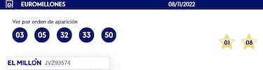 Euromillones: comprobar los resultados del sorteo de hoy, martes 8 de noviembre