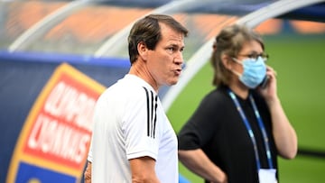 Lyon's French head coach Rudi Garcia arrives for a training session at the Stade de France stadium in Saint-Denis, north of Paris, on July 30, 2020, on the eve of the French League Cup final football match between Paris Saint-Germain (PSG) and Olympi