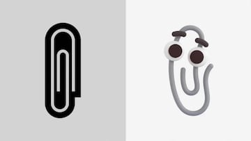 A la izquierda el emoji del clip de papel que ya es historia en Microsoft 365, a la derecha el nuevo 3D emoji de Clippy