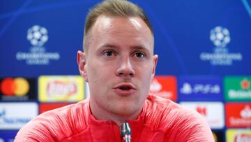 Soccer Football - Champions League - FC Barcelona Press Conference - Ciutat Esportiva Joan Gamper, Barcelona, Spain - April 15, 2019 Barcelona's Marc-Andre ter Stegen during the press conference REUTERS/Albert Gea