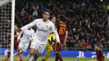 James celebra ante la Roma: no marcaba en Champions desde el 16 de septiembre de 2014.