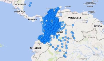 Mapa del coronavirus en Colombia.