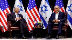 FILE PHOTO: U.S. President Joe Biden has demonstrated unwavering support for Israel's security over a half century in public life. In this photo,  Biden meets with Israeli Prime Minister Benjamin Netanyahu and the Israeli war cabinet, as he visits Israel amid the ongoing conflict between Israel and Hamas, in Tel Aviv, Israel, October 18, 2023. REUTERS/Evelyn Hockstein/File Photo