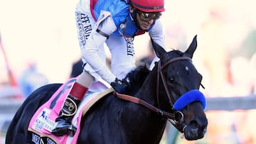 FILE PHOTO: May 1, 2021; Louisville, Kentucky, USA; John Velazquez guides Medina Spirit to win the 147th running of the Kentucky Derby at Churchill Downs. Mandatory Credit: Jamie Rhodes-USA TODAY Sports/File Photo