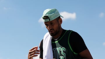 Tennis - Wimbledon - All England Lawn Tennis and Croquet Club, London, Britain - July 7, 2022 Australia's Nick Kyrgios during practice REUTERS/Matthew Childs