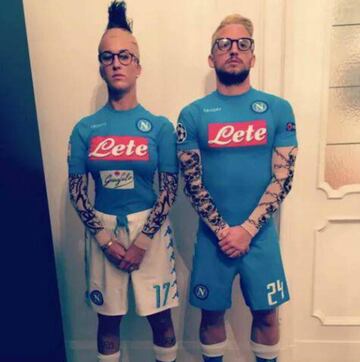 Dries Mertens y su esposa se disfrazaron de Lorenzo Insigne y Marek Hamšík, compañeros del belga en el Napoli.