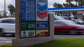 Gasoline prices are shown at a local gas station as Southern California prices move towards record highs in Carlsbad, California, U.S., September 18, 2023. REUTERS/Mike Blake