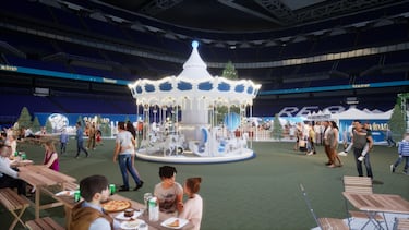 Tiovivo cubierto de luces.