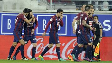 El Eibar celebra su gol ante el Celta de Vigo en la pasada jornada de la Liga Santander. 