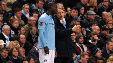 Balotelli junto a Mancini, en el City.