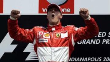 <b>SU SALTITO. </b>Schumacher celebró cada una de sus 91 victorias con la ilusión de la primera.