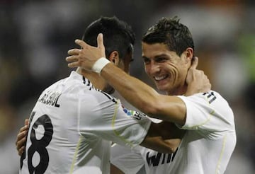 Albiol celebrates with Ronaldo during his time at the club