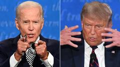 Esta combinaci&oacute;n de im&aacute;genes de archivo creadas el 29 de septiembre de 2020 muestra al candidato presidencial dem&oacute;crata y exvicepresidente estadounidense, Joe Biden, (izq.) y al presidente estadounidense, Donald Trump, hablando durante el primer debate presidencial en la Case Western Reserve University y la Cleveland Clinic en Cleveland, Ohio, el 29 de septiembre de 2020.