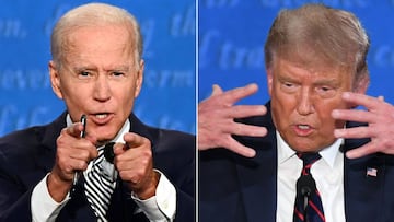 Esta combinaci&oacute;n de im&aacute;genes de archivo creadas el 29 de septiembre de 2020 muestra al candidato presidencial dem&oacute;crata y exvicepresidente estadounidense, Joe Biden, (izq.) y al presidente estadounidense, Donald Trump, hablando durante el primer debate presidencial en la Case Western Reserve University y la Cleveland Clinic en Cleveland, Ohio, el 29 de septiembre de 2020.