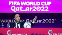19 November 2022, Qatar, Al-Rajjan: Soccer, preparation for the World Cup in Qatar, FIFA press conference, FIFA President Gianni Infantino speaks at a PK. Photo: Tom Weller/dpa (Photo by Tom Weller/picture alliance via Getty Images)