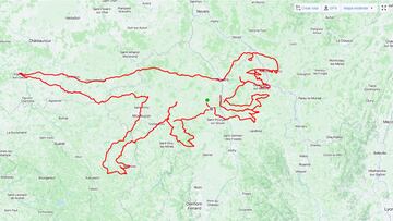 Imagen del velociraptor creado por cuatro ciclistas franceses y con el que han logrado batir el récord del mundo con el dibujo más grande del mundo hecho con GPS en bici en Strava Art.