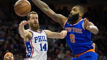 Sergio Rodr&iacute;guez, durante un partido con los Sixers ante los Knicks.