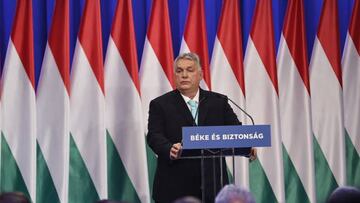 BUDAPEST, HUNGARY - FEBRUARY 18: Hungary's Prime Minister Viktor Orban delivers his annual state of the nation speech in Budapest, Hungary on February 18, 2023. (Photo by Arpad Kurucz/Anadolu Agency via Getty Images)
