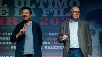 El grupo El Último de la Fila, integrado por Manolo García (I) y Quimi Portet (D), durante una rueda de prensa, en la Casa de Vacas de El Parque de El Retiro, a 27 de mayo de 2025, en Madrid (España). El grupo musical ha anunciado su regreso a los escenarios con una gira por España en 2026. La gira, que comienza en primavera de 2026, incluye nueve ciudades entre las que se encuentra Madrid. Las entradas para la gira de conciertos saldrán a la venta el próximo 29 de mayo.
27 MAYO 2025
Ricardo Rubio / Europa Press
27/05/2025