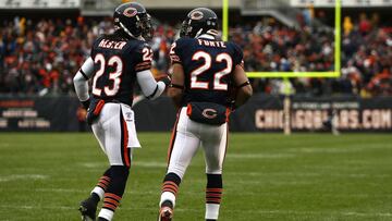 CHICAGO - NOVEMBER 09: Devin Hester #23 and Matt Forte #22 of the Chicago Bears celebrate after Forte scored a on 5-yard touchdown reception in the first quarter against the Tennessee Titans at Soldier Field on November 9, 2008 in Chicago, Illinois. (Photo by Jonathan Ferrey/Getty Images)