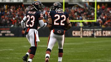 CHICAGO - NOVEMBER 09:  Devin Hester #23 and Matt Forte #22 of the Chicago Bears celebrate after Forte scored a on 5-yard touchdown reception in the first quarter against the Tennessee Titans at Soldier Field on November 9, 2008 in Chicago, Illinois.  (Ph