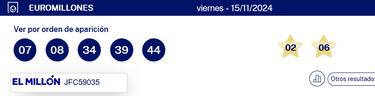 Euromillones: comprobar los resultados del sorteo de hoy, viernes 15 de noviembre