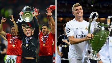 Toni Kroos ha levantado en cinco ocasiones la Orejona. La primera de ellas fue como jugador del Bayern (2013) y las cuatro restantes con el Real Madrid (2016, 2017, 2018 y 2022).