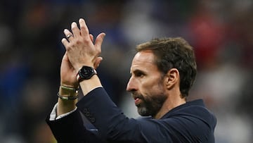 FILE PHOTO: Soccer Football - FIFA World Cup Qatar 2022 - Quarter Final - England v France - Al Bayt Stadium, Al Khor, Qatar - December 11, 2022 England manager Gareth Southgate looks dejected after the match as England are eliminated from the World Cup REUTERS/Dylan Martinez/File Photo