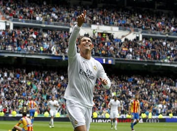 Ronaldo celebrates scoring against Valencia