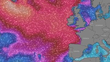 Mapa del fuerte oleaje que llega a la costa oeste de Europa del 28 al 31 de marzo del 2021. Se esperan olas gigantes en Portugal, España, Francia, Gran Bretaña e Irlanda.